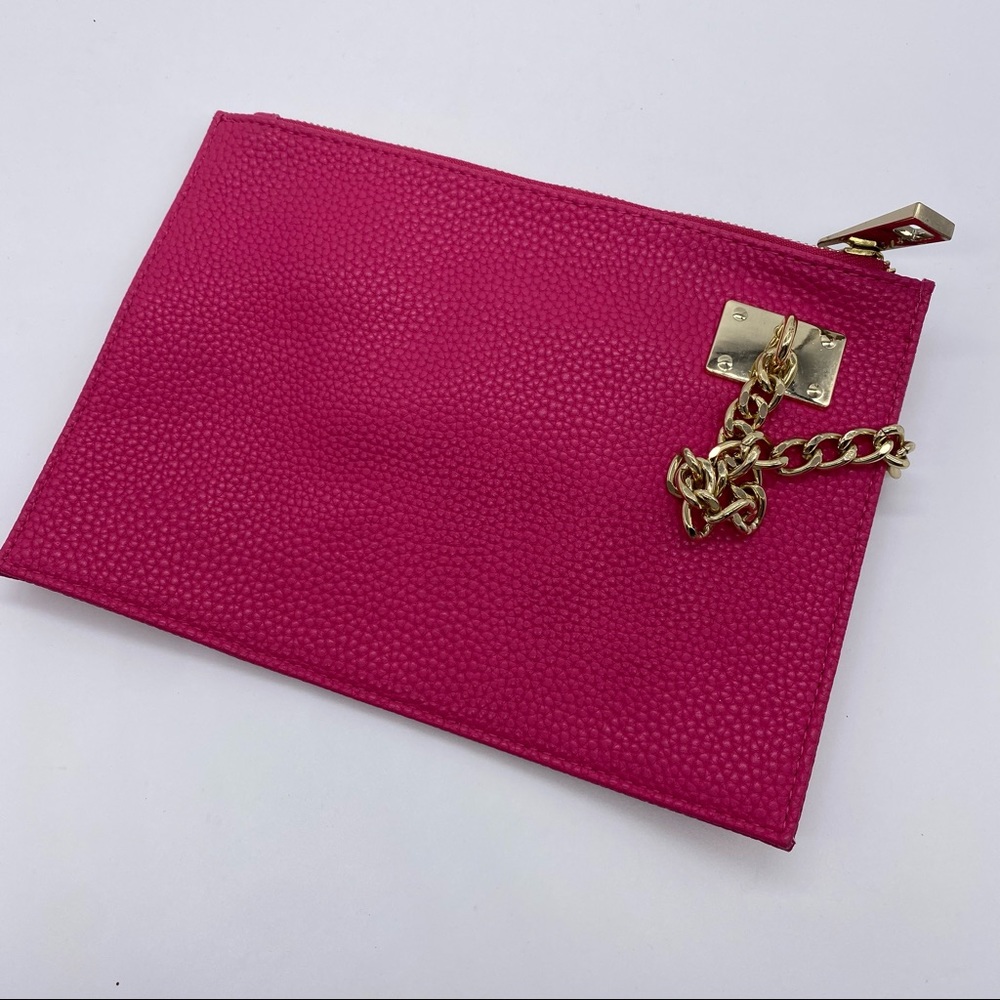 Sondra Roberts Squared Wristlet / Cosmetic Bag Barbie Pink Vegan Leather